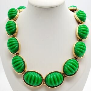 Monet Green Lucite Choker Vintage Oval Domed Acrylic Necklace Ribbed Melon